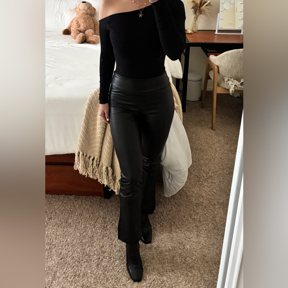 Black Flare Leather Pants